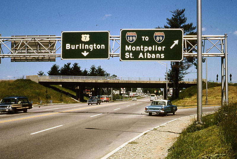 Vermont - Interstate 89, Interstate 189, and U.S. Highway 7 sign.