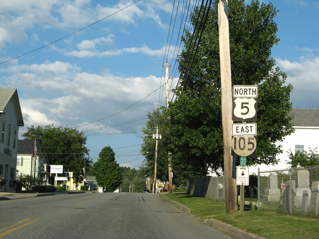 Vermont - State Highway 105 and U.S. Highway 5 sign.