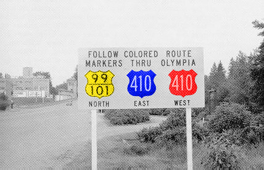 Washington - U. S. highway 99 and 101 and U.S. Highway 410 sign.