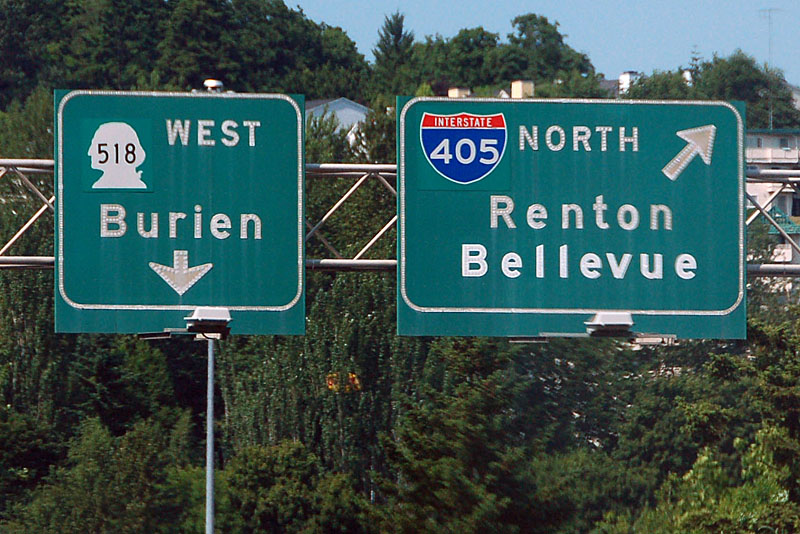 Washington - Interstate 405 and State Highway 518 sign.