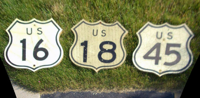 Wisconsin - U.S. Highway 16, U.S. Highway 18, and U.S. Highway 45 sign.