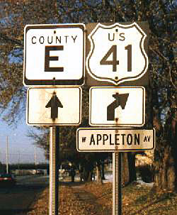 Wisconsin - county route E and U.S. Highway 41 sign.