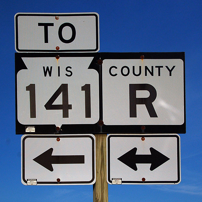 Wisconsin - county route R and State Highway 141 sign.