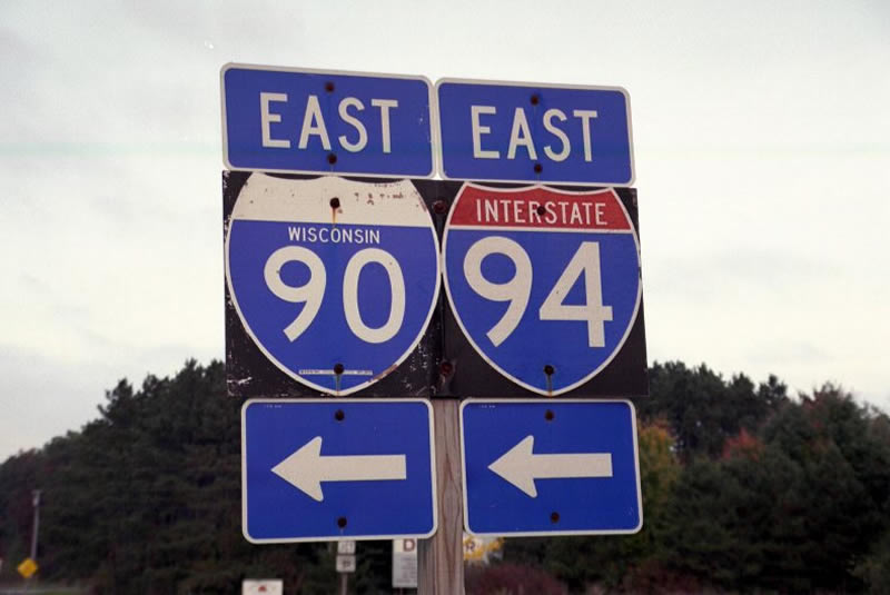 Wisconsin - Interstate 90 and Interstate 94 sign.