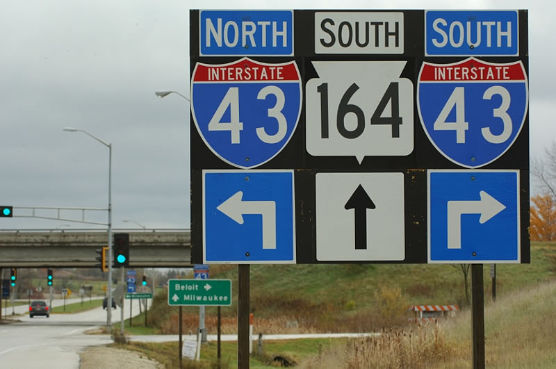 Wisconsin - Interstate 43 and State Highway 164 sign.