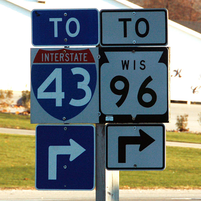 Wisconsin - State Highway 96 and Interstate 43 sign.