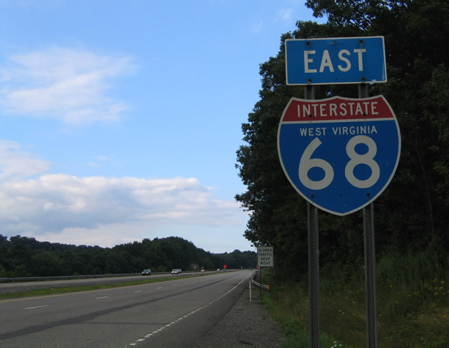 West Virginia Interstate 68 sign.