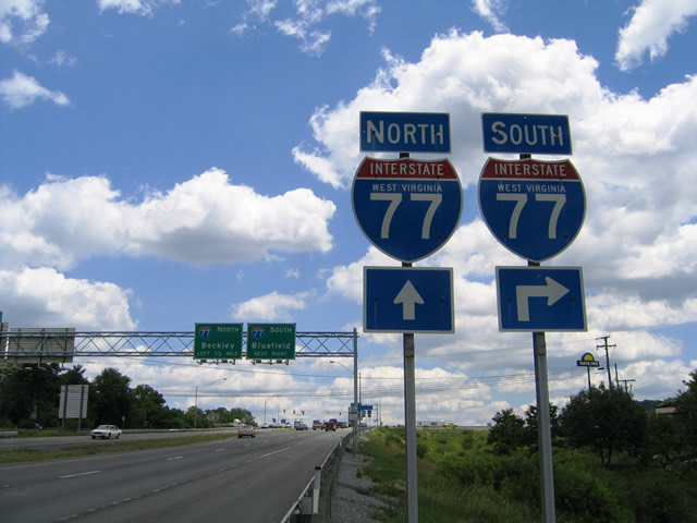 West Virginia Interstate 77 sign.