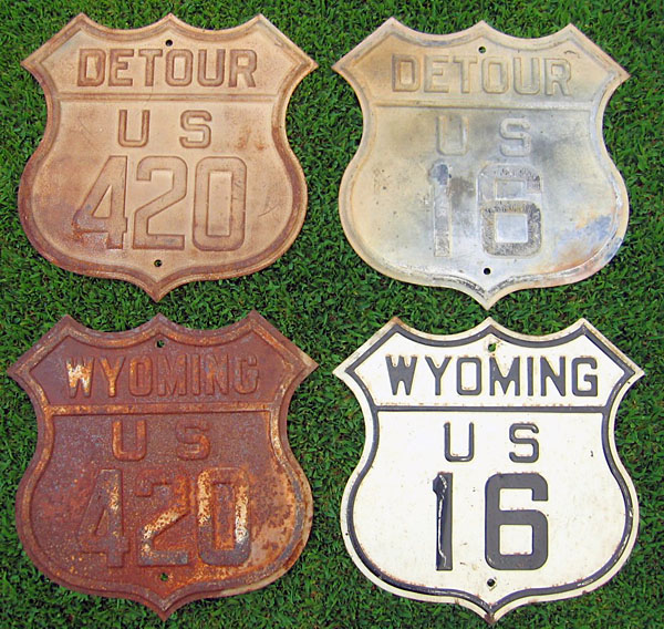 Wyoming - U.S. Highway 420, U.S. Highway 20, U.S. Highway 310, U.S. Highway 16, detour U. S. highway 16, and detour U. S. highway 420 sign.