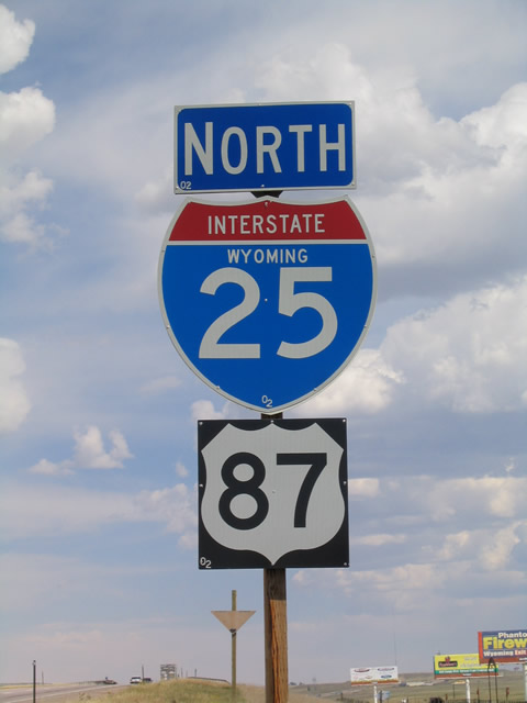 Wyoming - Interstate 25 and U.S. Highway 87 sign.