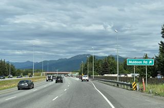 South from Glenn Highway, Muldoon Road comprises a commercial boulevard to the Muldoon neighborhood in east Anchorage.