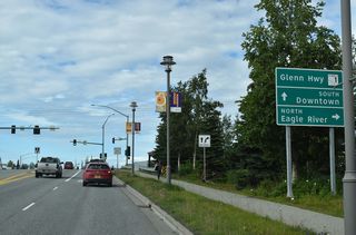 Bragaw Street north at the parclo interchange with SR 1 (Glenn Highway) in Anchorage.