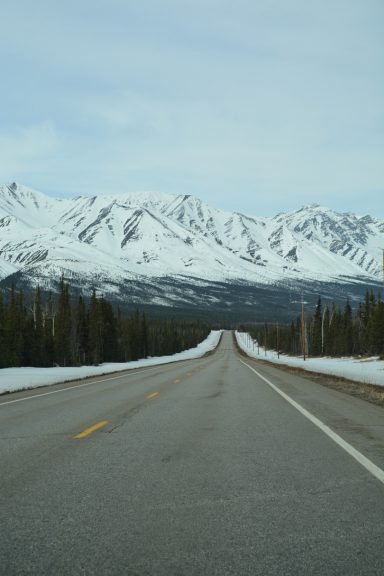 Alaska Highway north at the Alaska Range