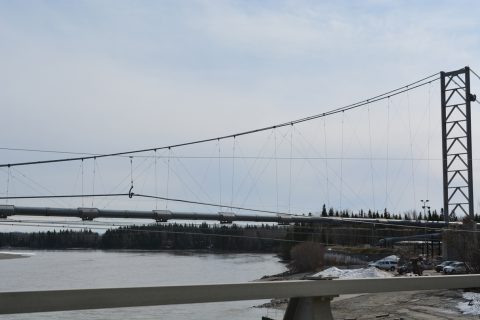 The Trans-Alaska Pipeline over the south banks of the Tanana River