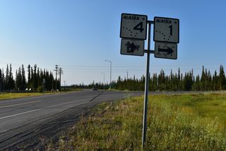 SR 1 heads west from SR 4 (Richardson Highway) along Glenn Highway to Glennallen, Palmer and Anchorage.