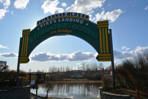 Pike's Landing sign in Fairbanks, Alaska