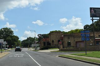 19th Street Ensley east at the I-59 Service Road and entrance ramp for I-20/59 northbound to Downtown Birmingham. This shield assembly was removed in 2021.