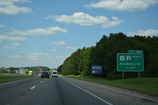 U.S. 11/SR 5 dog leg east from Exit 108 onto parallel 9th Avenue SW (Bessemer Super Highway) leading north to the Bessemer city center.