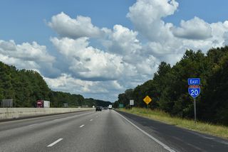 Paralleling Choccolocco Creek, Interstate 20 progresses east along the Oxford city line.