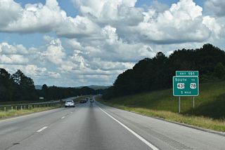 U.S. 431 turns south at Exit 191 into mountainous areas of Talladega National Forest. U.S. 431 continues to the Randolph County seat of Wedowee.