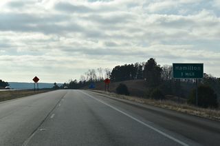 The next exit for Hamilton exit joins Interstate 22 with Marion County Route 35 at a diamond interchange in one mile.