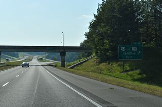 I-22/U.S. 78 east enters the diamond interchange (Exit 16) with U.S. 43/278 at the Berryhill Road overpass.