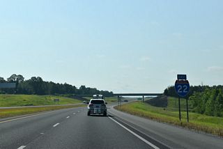 Confirming shield for I-22 posted ahead of the County Route 63 overpass.
