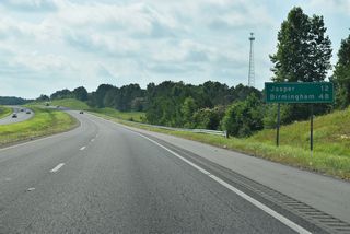 Birmingham debuts on Interstate 22 distance signs in Alabama at 48 miles out. Jasper, the Walker County seat, is 12 miles to the east.