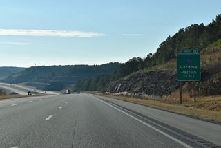 The hills along Frog Ague Creek were terraced to accommodate the folded diamond interchange (Exit 70) linking I-22 and CR 22.