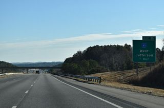 Jefferson County Route 45 (Snowville Brent Road) and Interstate 22 meet at a diamond interchange (Exit 81) between Media and Snowtown in one mile.
