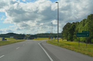 Exit 14 departs I-22/U.S. 78 west for CR 35 to Hamilton and Marion County Airport (HAB).