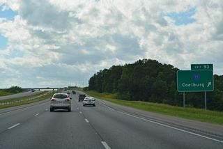 North from Exit 93, CR 77 lowers into a valley across Fivemile Creek to Upper Coalburg. CR 77 continues north from there to Easterwood Mountain and western reaches of Gardendale.
