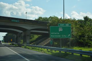 East from Exit 181, SR 77 follows Grand Avenue through Rainbow City. The state route continues from U.S. 411 to Southside and Talladega on a 112.33 mile long course to Lafayette.