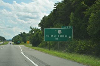 Exit 239 parts ways with Interstate 59 south for Sulphur Springs Road. CR 140 traverses Sand Mountain westward to SR 75 at Ider. Sulphur Springs lies to the west of CR 140 via CR 738.