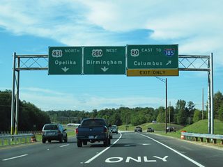 U.S. 80 joins J.R. Allen Parkway, a freeway completed in 1986 that bypasses Phenix City to the north to the north side of Columbus, Georgia at Interstate 185. U.S. 280/431 continue northwest along a four lane highway 22.37 miles to I-85 at Opelika.