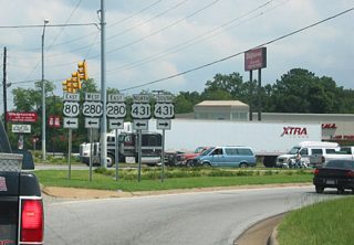 Crawford Road extends east from U.S. 80-280-431 as the former alignment of U.S. 80 to 13th Street and Downtown Phenix City. U.S. 280 east & 431 arc southeast 1.86 miles to their separation. U.S. 431 joins Phenix City with Seale and Dothan while U.S. 280 crosses the Chattahoochee River toward Fort Benning.