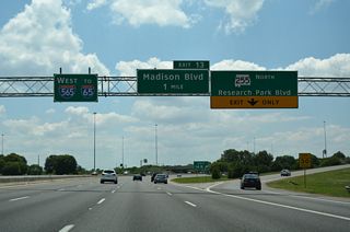 Interstate 565 west at Research Park Boulevard in Huntsville, Alabama