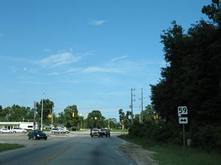 CR 10 ends opposite Richard Childress Lane. SR 59 travels north to downtown Foley and south to Gulf Shores.