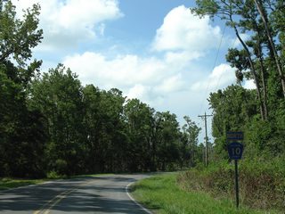 The northbound beginning of CR 10 (Bon Secour Highway) as the highway leaves River Road.