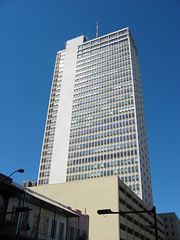 Looking north at the RSA Trustmark Building (formerly the GM Building and the AmSouth Bank Building) from the corner of Dauphin and Royal Streets.