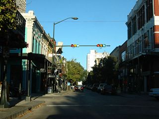 Dauphin Street at Joachim Street in the heart of the entertainment and theatre district in Downtown. Saenger Theatre is one block to the south while Bienville square is one block to the east.