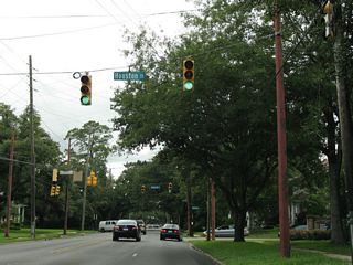 Succeeding traffic signals operate along Dauphin Street west at Houston Street south and Kenneth Street north. Houston Street connects with U.S. 90 (Government Street) and Duval Street.