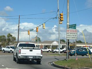 Motorists turning from Montlimar Drive north to Airport Boulevard east are advised to use the frontage road to a nearby slip ramp.