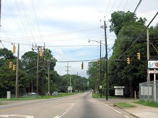 Older 30" Eagle brand signals at the intersection of Pleasant Valley Road and McRae Avenue. Pleasant Valley Road doubles as CR 40 eastward from Cottage Hill Road to Government Boulevard (U.S. 90).