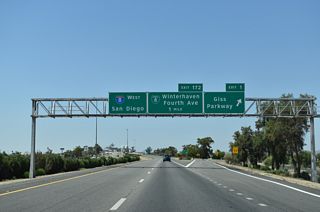 Exit 1 leaves I-8 west for Giss Parkway and the Yuma city center. The succeding exit is for Business Loop I-8 to Imperial County Route S-24 and Winterhaven, California.