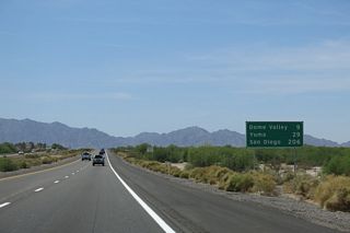 Interstate 8 shifts north from the Mohawk Valley toward Dome Valley and the succeeding exit at Lugurta in nine miles.