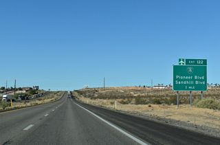 Pioneer Boulevard loops northward from Exit 122 into residential areas of north Mesquite.