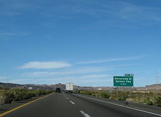 The diamond interchange at Exit 44 links Interstate 40 east with Shinarump Drive west to Oatman Highway and CR 233 and east to the continuation of Historic U.S. 66 along the east frontage road.