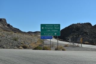 Exit 2 serves as a turnaround for traffic headed back north to Hoover Dam in Nevada. The old alignment of U.S. 93 north to Hoover Dam is not open to traffic.