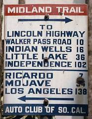 Midland Trail, California, Lincoln Highway, Walker Pass Road, Indian Wells, Little Lake, Independence, Ricardo, Mojave, Los Angeles